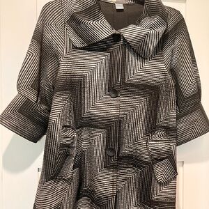 Same Inc. Black and White Geometric Trench Coat